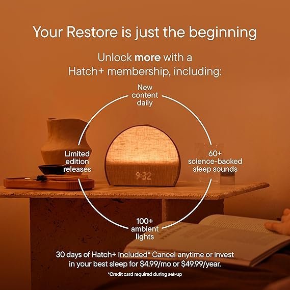 Hatch Restore 3 Sunrise Alarm Clock, Sound Machine, Smart Light (Putty) โ White Noise, Screen-Free Sleep Routine