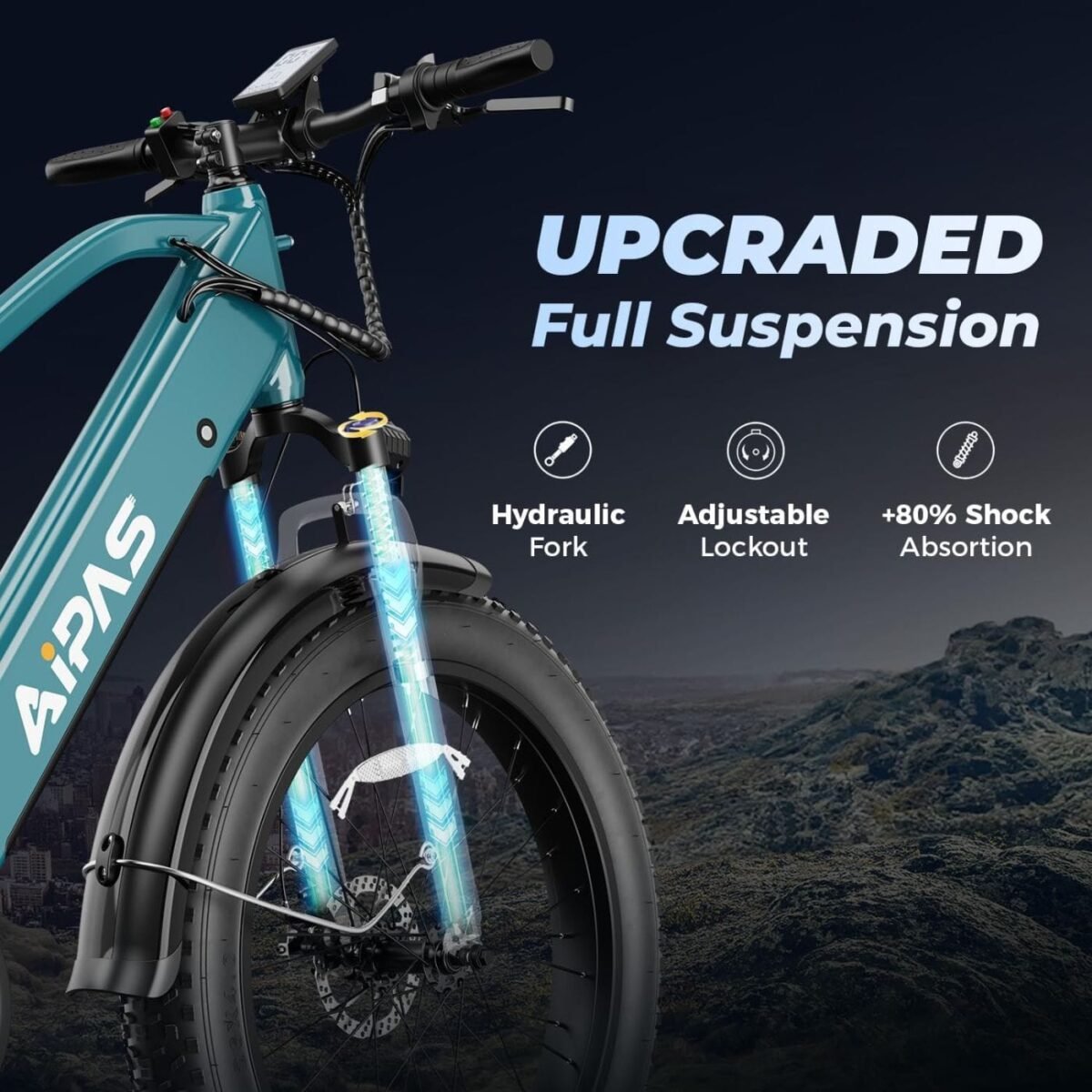 Aipas M2 Xterrain Electric Mountain Bike 1500W Motor 26-Inch Fat Tires Black