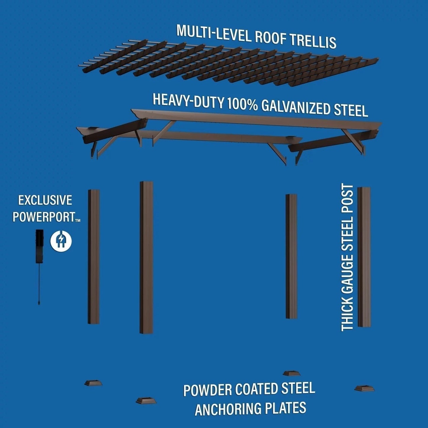 14×10 Ashford Traditional Steel Pergola With Sail Shade Soft Canopy