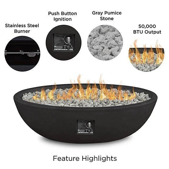 Real Flame 48.25 in. x 28.25 in. Riverside Oval Propane Gas Fire Bowl, Shale