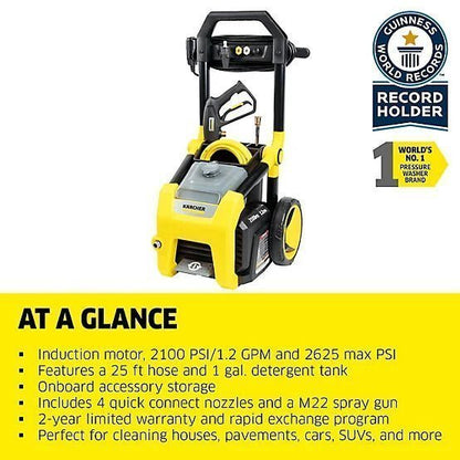 Karcher 2,100 PSI 1.2 GPM Electric Cold Water K2100PS Pressure Washer with Turbo, 15 Degree, 40 Degree and Soap Nozzles
