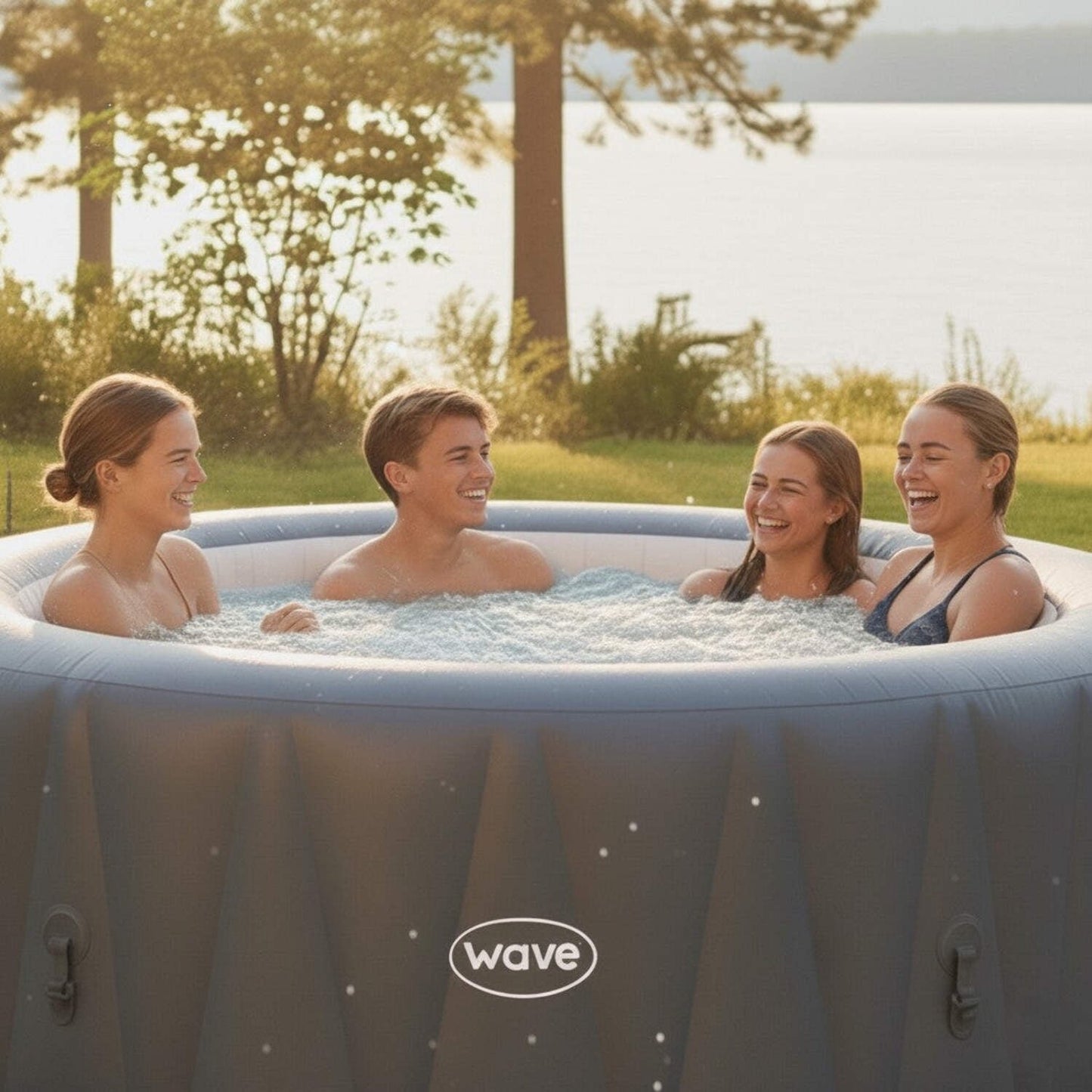 Wave Atlantic 4-Person Round inflatable Hot Tub with integrated Heater and Aquajet Massage System