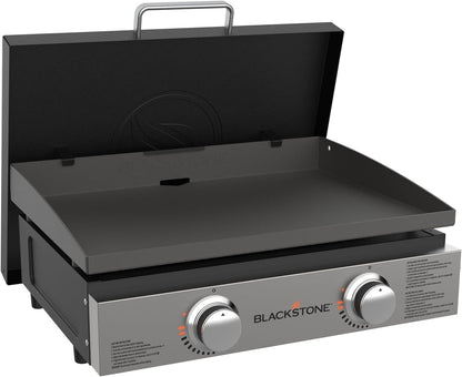 Blackstone 22″ Portable Tabletop Griddle – Dual Burner Flat Top Grill, 24,000 BTU Propane with Stainless Steel Faceplate & Rear Grease System