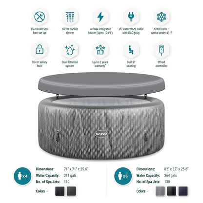 Wave Atlantic 4-Person Round inflatable Hot Tub with integrated Heater and Aquajet Massage System