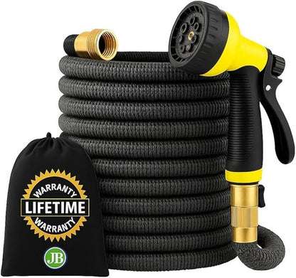 J&B XpandaHose 150ft Expandable Garden Hose – Ultra-Strong 3750D, 4-Layer Latex Core, Brass 3/4″ Connectors, 10-Pattern Nozzle & Storage Bag – Lightweight, Kink-Reducing, Leak-Resistant