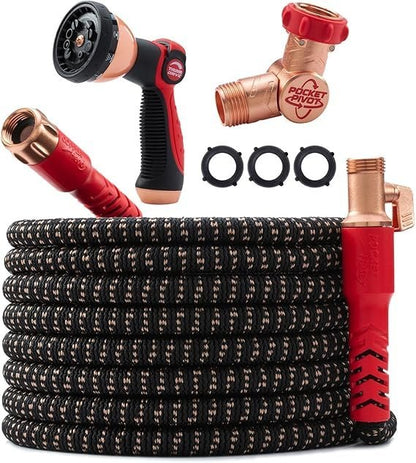 Pocket Hose 100 FT Copper Head Expandable Garden Hose with Pocket Pivot, No Tangles, AS SEEN ON TV, 360° Swivel, Tri-Tex Tubing, Force Field Jacket, Lead-Free, No-Kink, Anti-Burst w/APT