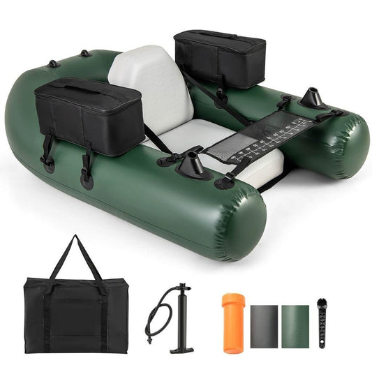 Costway Inflatable Fishing Float Tube with Foldable Padded Seat and Adjustable Footrest