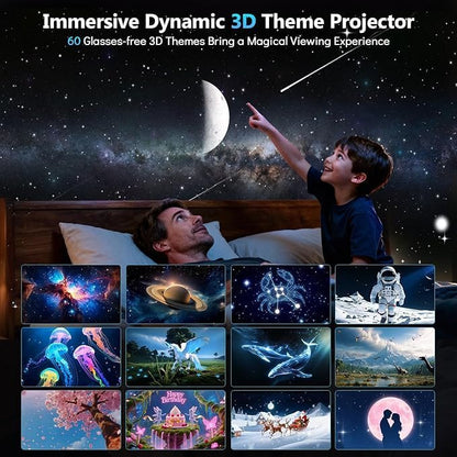 Rossetta 3D Projector, 60 Themes HD 3D Galaxy Projector with Bluetooth Speaker & Remote, 1H/2H Timer, Night Light for Bedroom, Home Decor, Party, Birthday & Christmas Gifts for Adults, Girls, Boys