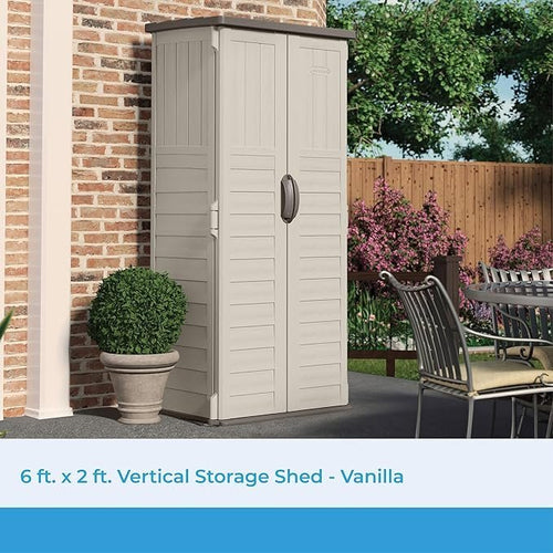 Suncast Vertical Outdoor Storage Shed with All-Weather Construction, Vanilla
