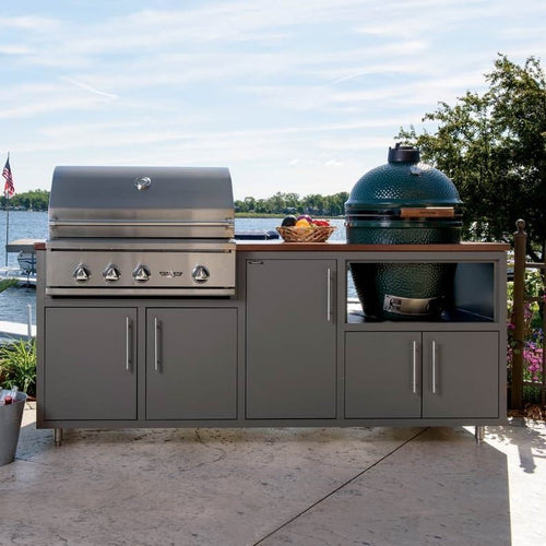Challenger Designs 83″ Kamado Grill & Built-in Grill Outdoor Kitchen Island