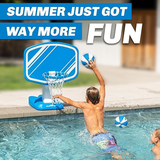 GoSports Splash Hoop Swimming Pool Basketball Game, Includes Poolside Water Basketball Hoop, 2 Balls and Pump – Choose Your Style