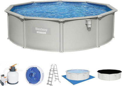 Bestway Hydrium 18′ x 52″ Round Steel Wall Above Ground Pool Set