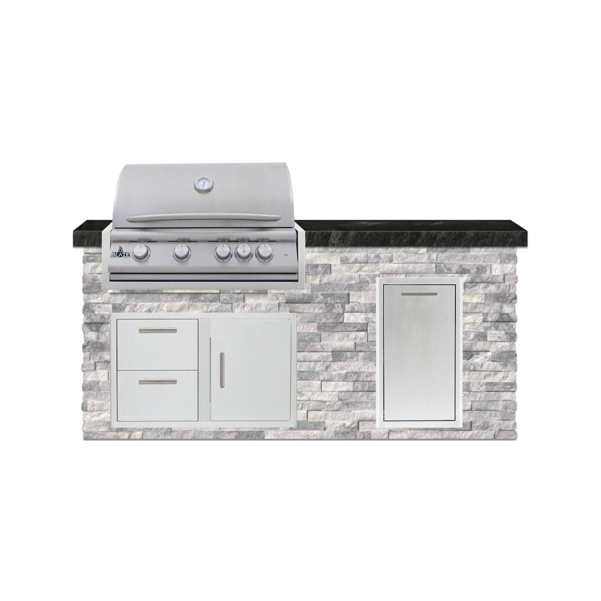 Blaze 6 Ft Island in Alaska Gray with NG LBM Grill and Trash Rollout