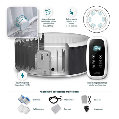Wave Atlantic 4-Person Round inflatable Hot Tub with integrated Heater and Aquajet Massage System