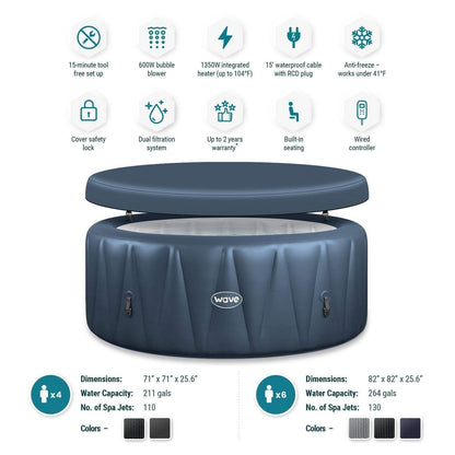 Wave Atlantic 4-Person Round inflatable Hot Tub with integrated Heater and Aquajet Massage System