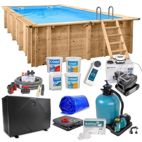Piscine bois rectangulaire UBBINK Azura 400 x 200 x 126 cm, structure en pin traité, kit complet
