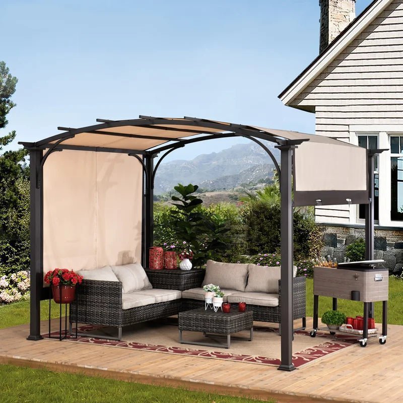 Pergola, Outdoor Steel Arched Pergola with Adjustable Canopy