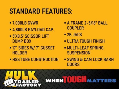 6’x10′ Scissor Lift Dump Trailer w/ Homeowner Package – 7,000# GVWR