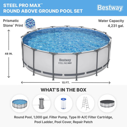 Bestway Steel Pro MAX 10 Foot x 30 Inch Round Metal Frame Above Ground Outdoor Backyard Swimming Pool Set with 330 GPH Filter Pumps