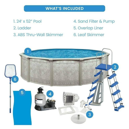 Aquarian Resort Value 24′ Round 52″ Tall Above Ground Pool Package lesecho2452les