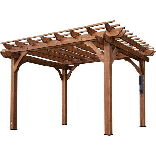 Backyard Discovery 12' x 10' Cedar Wood Pergola Garden Arbor Patio Shade Structure with PowerPort and Anchoring Feet