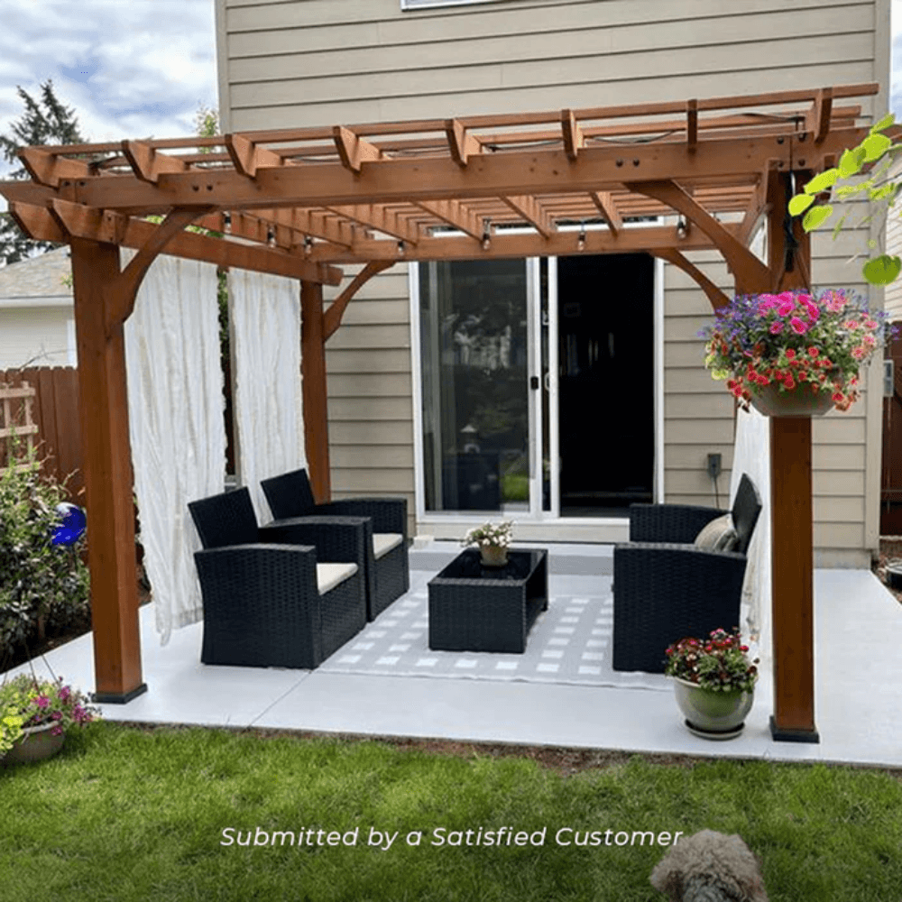 Backyard Discovery 12' x 10' Cedar Wood Pergola Garden Arbor Patio Shade Structure with PowerPort and Anchoring Feet