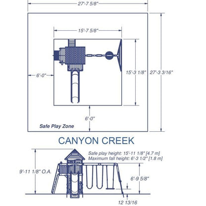 Backyard Discovery Canyon Creek Cedar Wood Playset Swing Set with Wave Slide Rock Climbing Wall and Lower Playhouse
