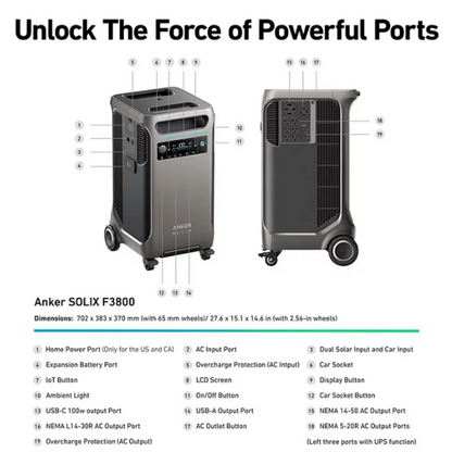 Anker SOLIX F3800 Portable Power Station 3840Wh LiFePO4 Battery Backup Generator with 6000W AC Output