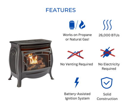 Duluth Forge FDSR25 26,000 BTU Matte Black Dual Fuel Ventless Gas Stove