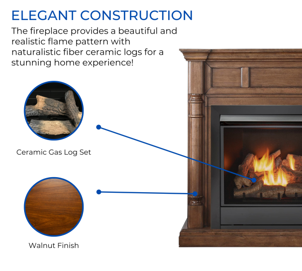 Duluth Forge 32,000 BTU Dual Fuel Ventless Gas Fireplace with Walnut Mantel