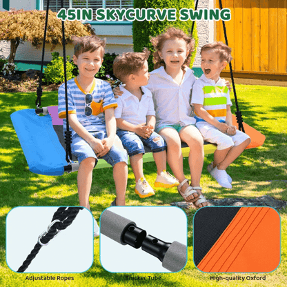 Designasofa 9.5 Ft. Heavy-Duty Metal Swing Set with Belt Swing and Trapeze Bar