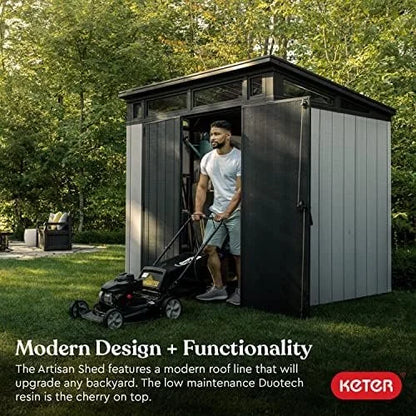 Keter Outdoor Storage Sheds, for House, Patio & Yard, Plastic Resin, Artisan, 7×7 Ft, Gray