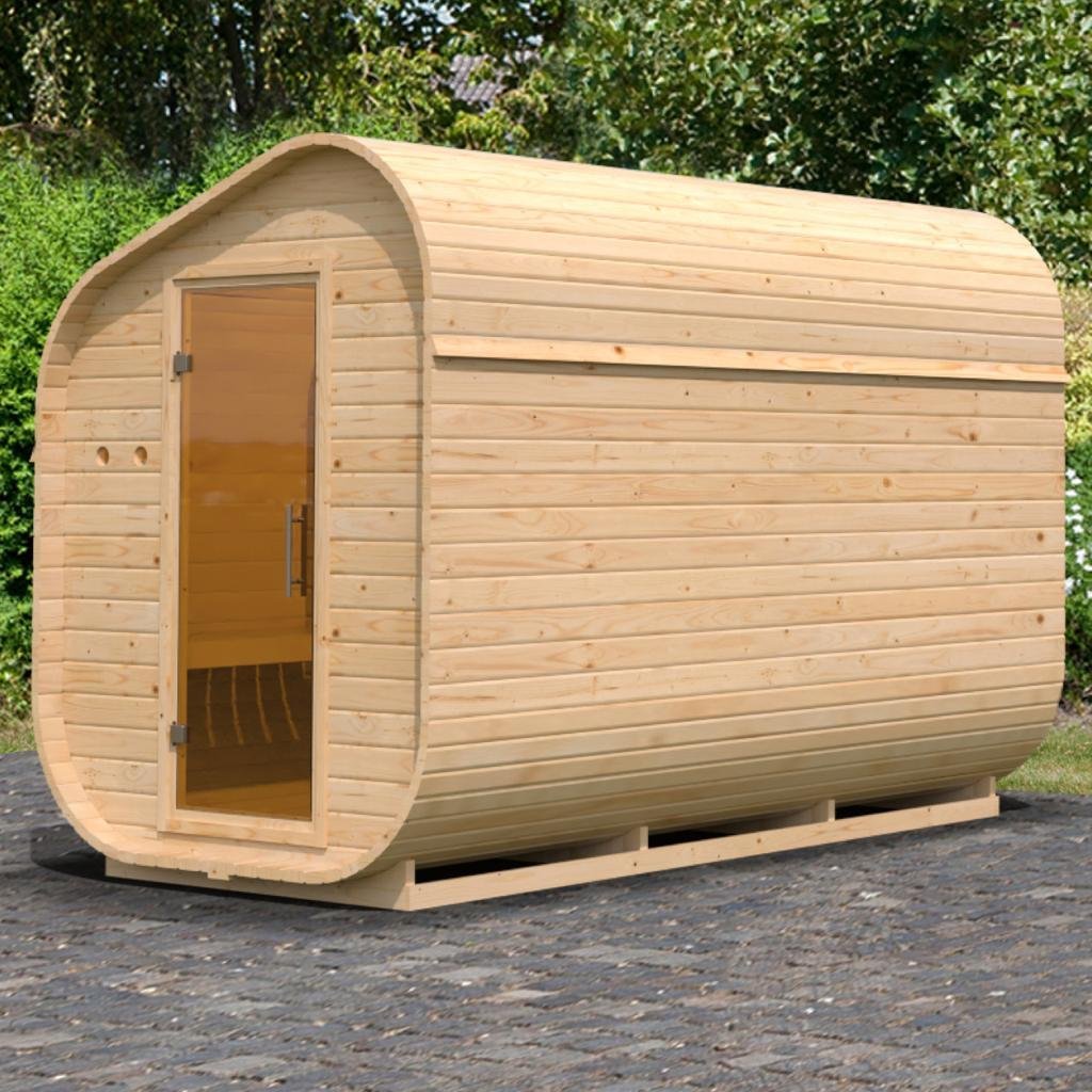 Sauna d’extérieur tonneau en bois massif pour 1 à 2 personnes 38mm 199x175x205cm KARIBU